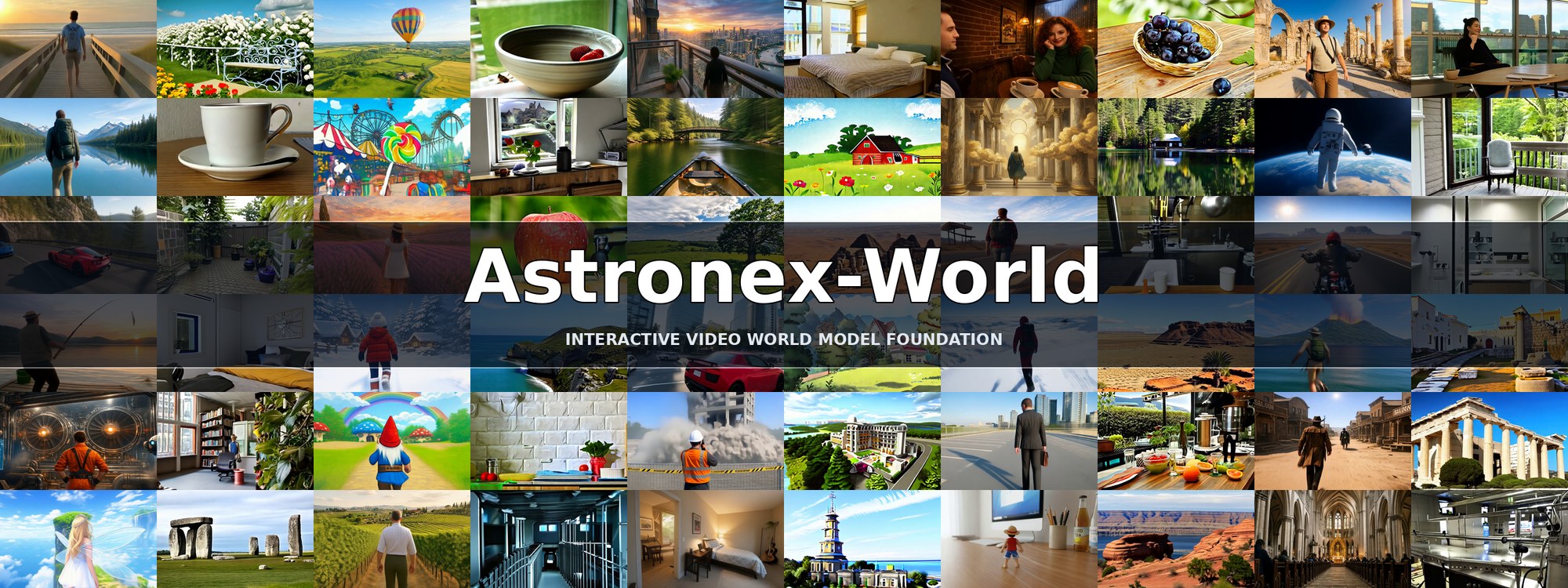 Montage of distinct frames sampled from Astronex-World generated videos