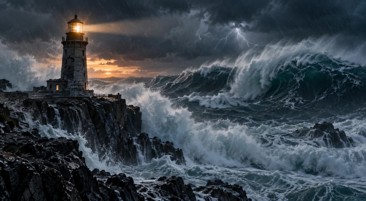 Storm lighthouse at dusk